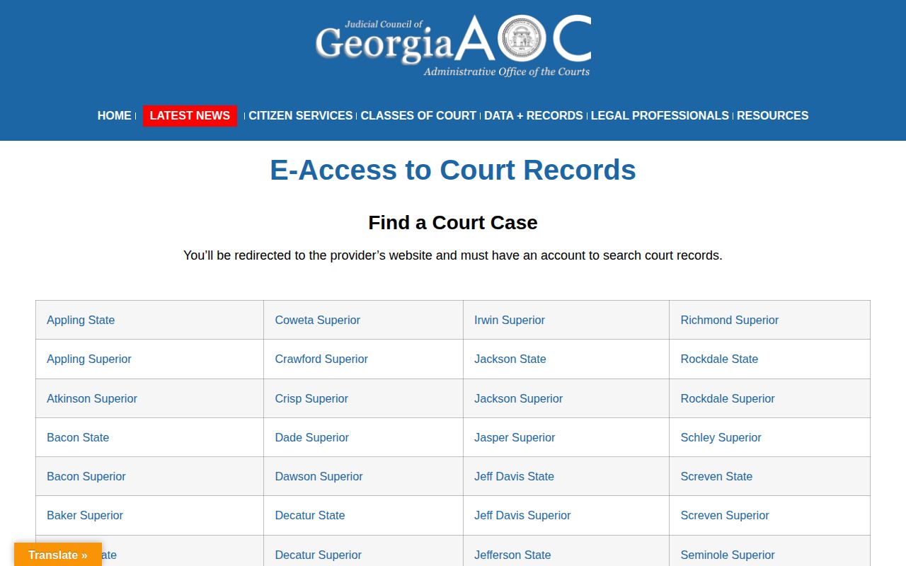 Georgia Courts official case and disposition access gateway