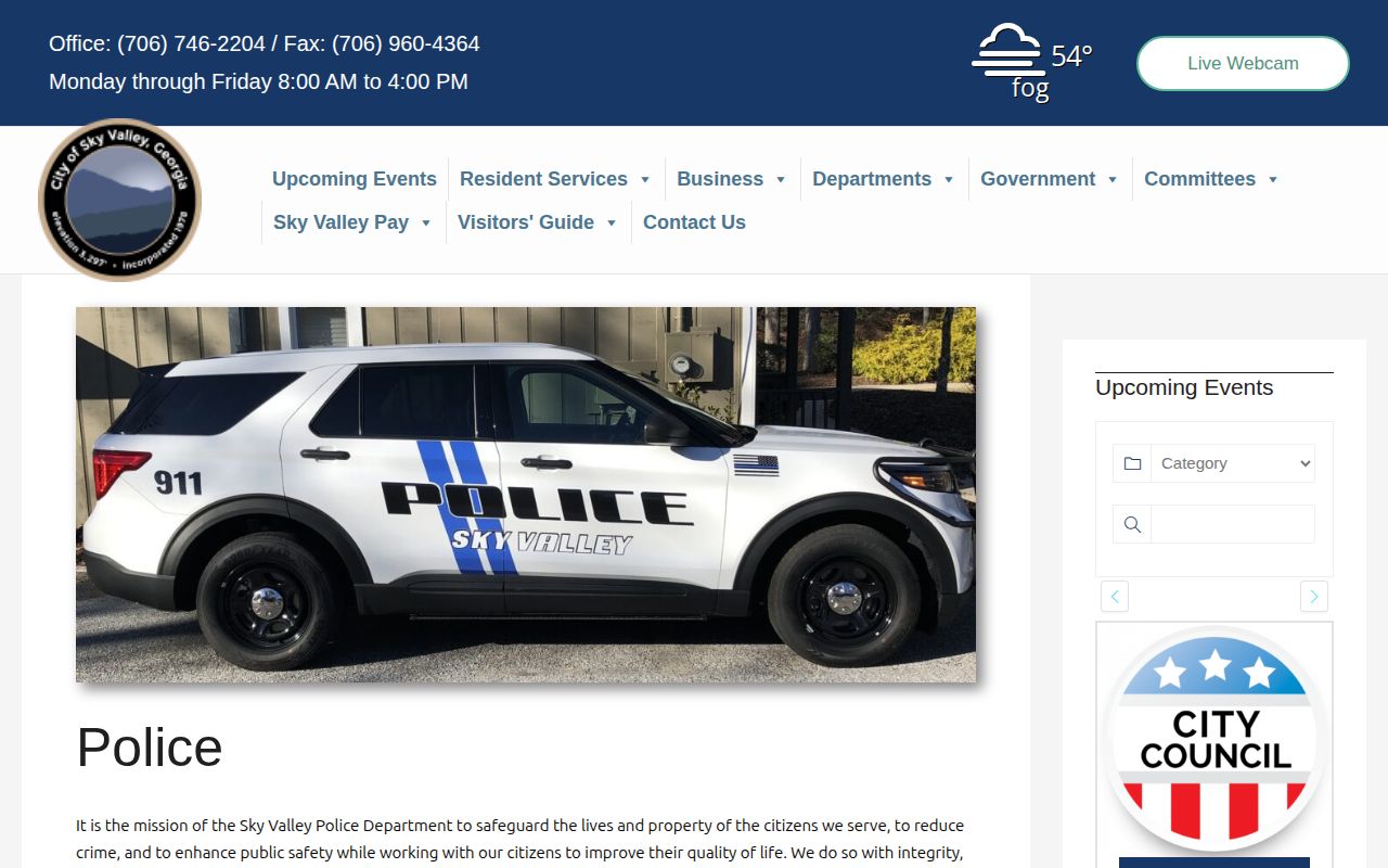 Sky Valley Police Department official page for Rabun County city arrest records